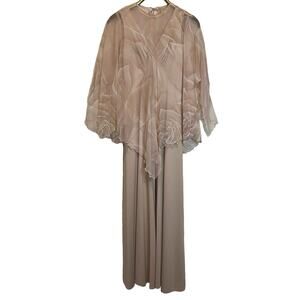 Vintage 80s Capelette Gown 2 Piece Dress Sheer Overlay Size 10 Formal Evening